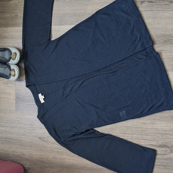 🦃 2 for$15 🦃 LOFT Outlet Navy Blue 3/4 Length Woven Fabric Open Cardigan XS - Picture 3 of 8